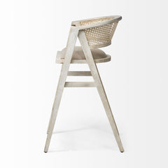 Tabitha Beige/Blonde Fabric/Rattan Seat Wood Frame Bar Stool