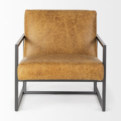 Armelle Brown/Gray Leather Seat Accent Chair