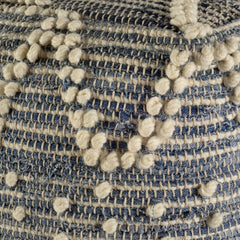 Rofi Blue/Cream Denim and Cotton Stitched Square Pouf