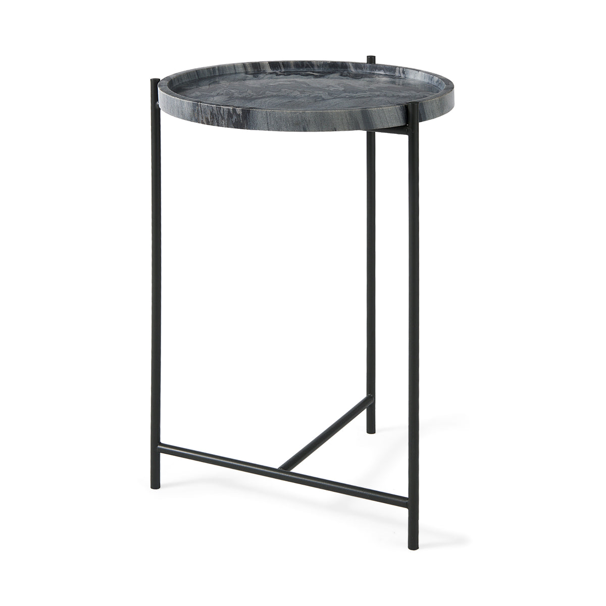 Stella Gray/Black Round Marble Top Accent Table
