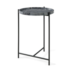 Stella Gray/Black Round Marble Top Accent Table