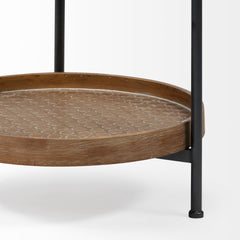Kade Natural Brown/Gray 16.9" Round Top Wood and Metal Frame Tray-Style End/Side Table - Ornate Home