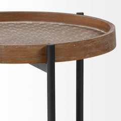 Kade Natural Brown/Gray 16.9" Round Top Wood and Metal Frame Tray-Style End/Side Table - Ornate Home