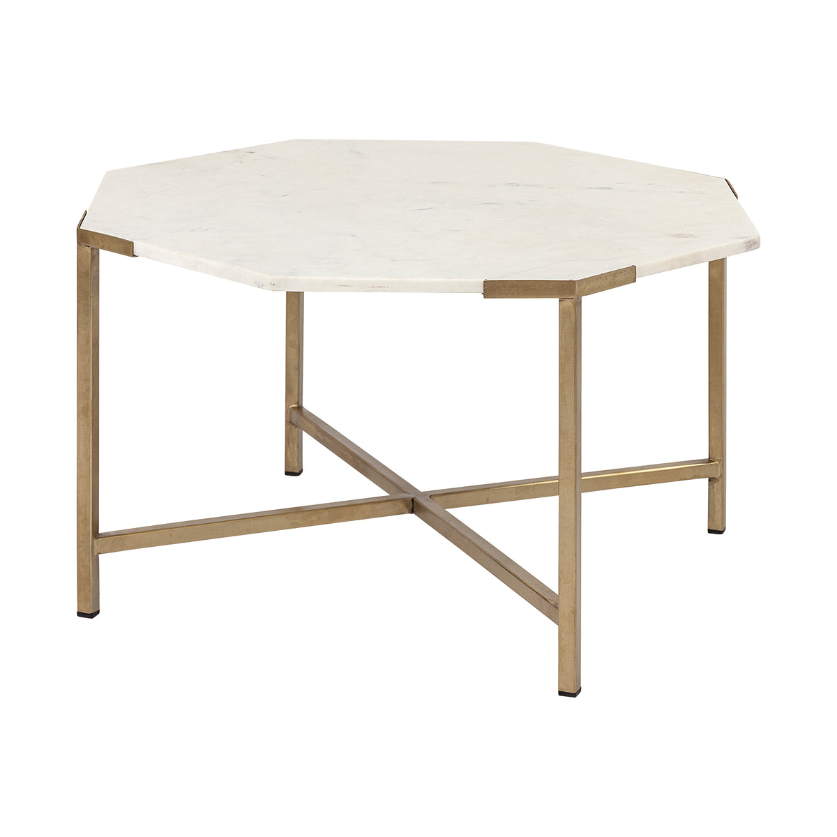 Vincent White/Gold 33" Octagonal Marble Tabletop Coffee Table