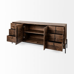 Glenn Dark Brown/Black Wood Frame 6 Drawer, 2 Door Cabinet Sideboard