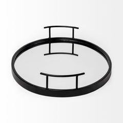 Ansel Black Metal Mirrored Bottom Oval Serving Tray