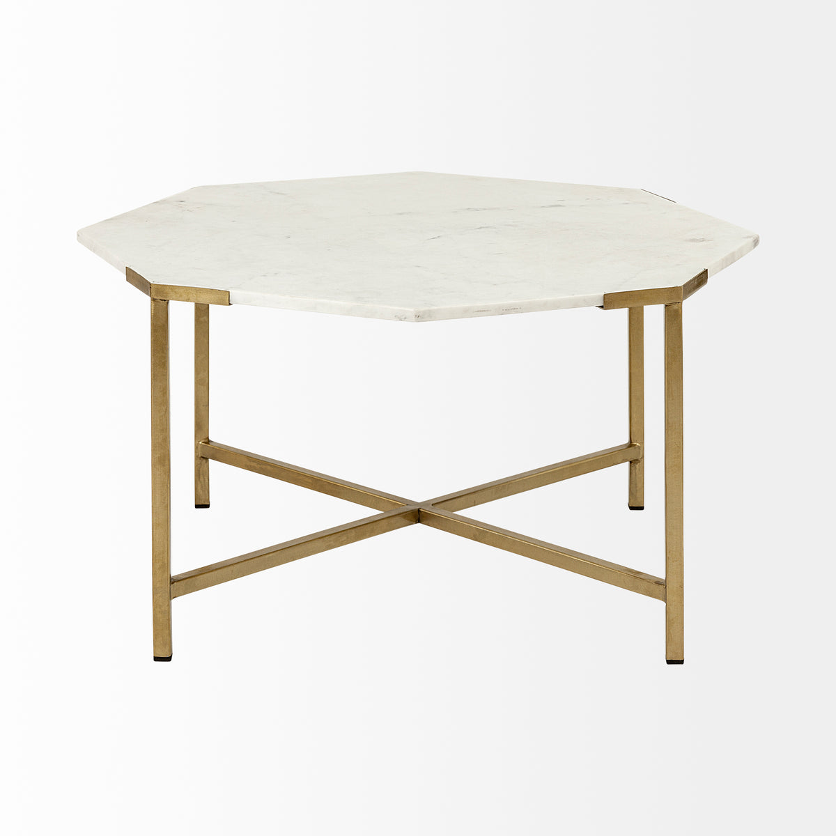 Vincent White/Gold 33" Octagonal Marble Tabletop Coffee Table