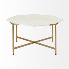 Vincent White/Gold 33" Octagonal Marble Tabletop Coffee Table