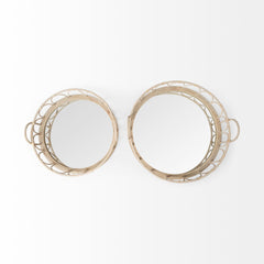 Leona Natural Wicker Woven Mirrored Base Nesting Trays (Set of 2)