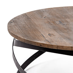 Triumph Brown/Black 40" Round Solid Wood Top Metal Base Coffee Table