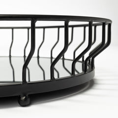 Helena Black Metal Mirrored Bottom Round Serving Tray