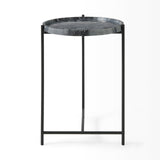 Stella Gray/Black Round Marble Top Accent Table