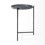 Stella Gray/Black Round Marble Top Accent Table