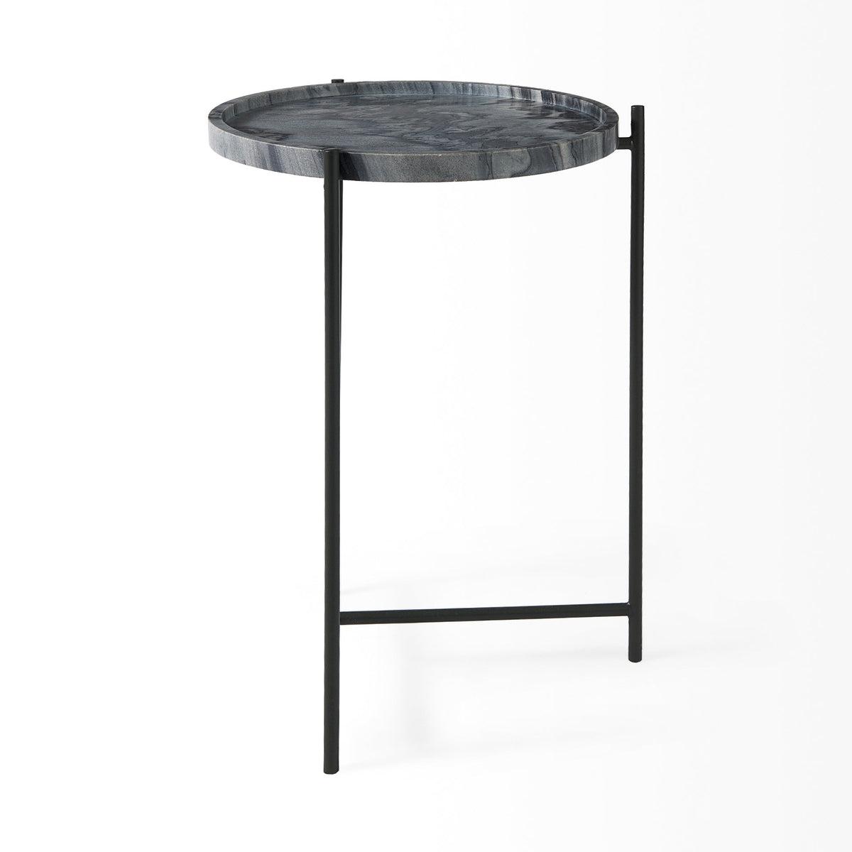 Stella Gray/Black Round Marble Top Accent Table