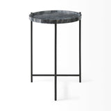 Stella Gray/Black Round Marble Top Accent Table