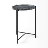 Stella Gray/Black Round Marble Top Accent Table