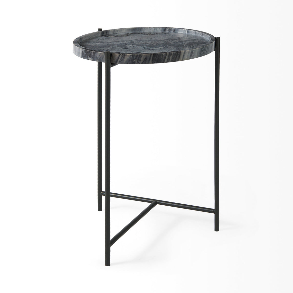 Stella Gray/Black Round Marble Top Accent Table