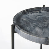 Stella Gray/Black Round Marble Top Accent Table
