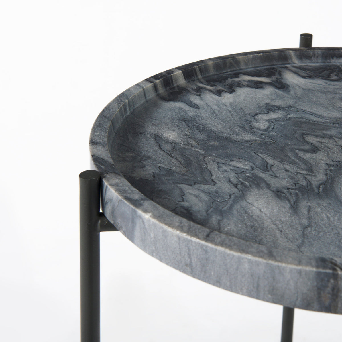 Stella Gray/Black Round Marble Top Accent Table