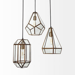 Prima Gold Metal and Glass Pyramid Pendant Light