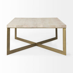 Faye Beige/Gold Wood Square Coffee Table