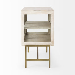Arelius White/Gold Wood, Metal Base with 2 Glass Doors Accent Cabinet