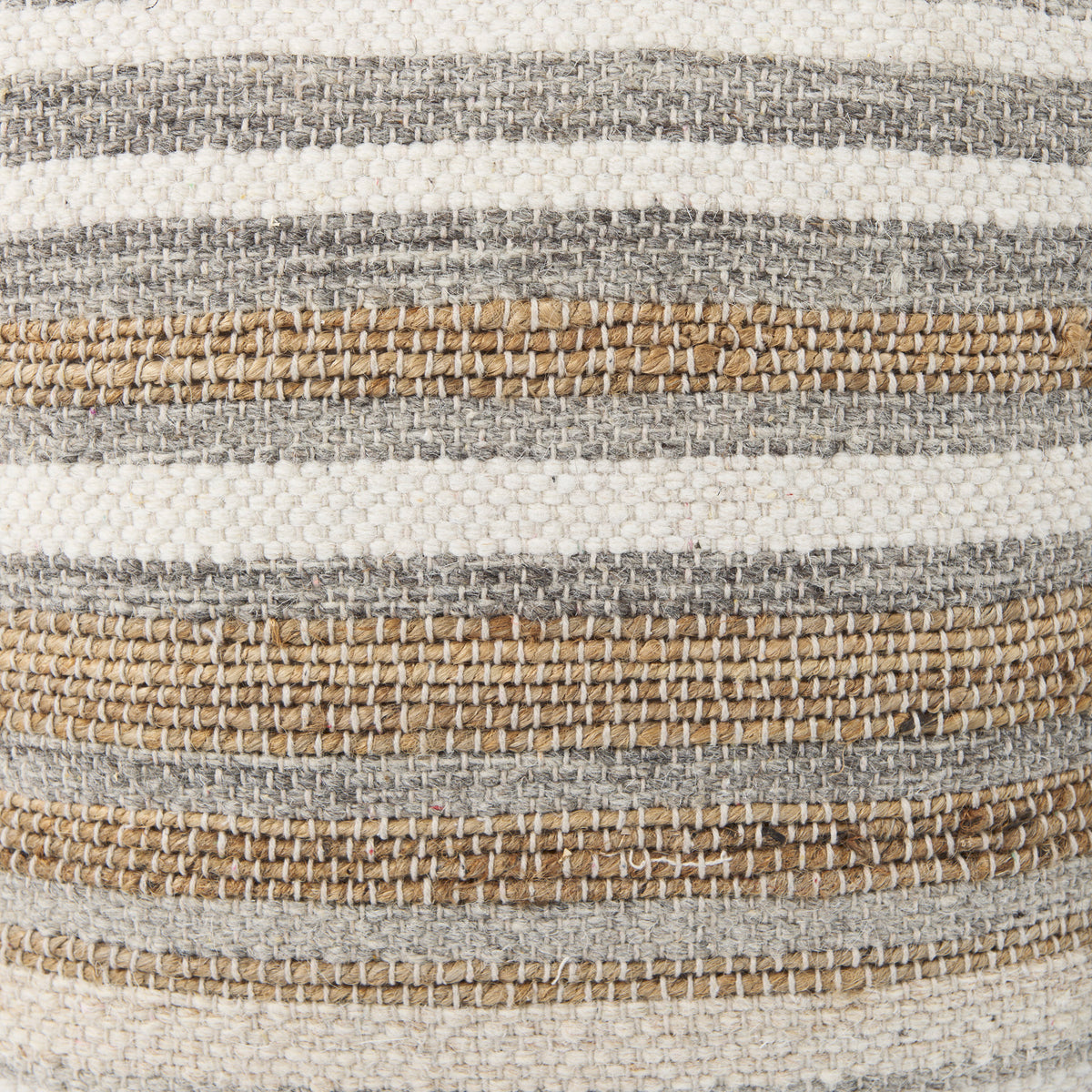 Aahana White/Taupe/Gray Striped Hemp and Cotton Pouf