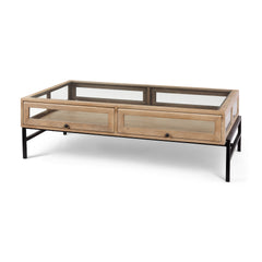 Arelius Light Brown/Black Rectangular Wood Display Coffee Table