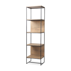 Morris Beige/Black Wood 4-Tier Shelving Unit