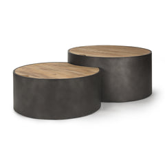 Eclipse Gunmetal Gray/Brown Drum Base Nested Coffee Table