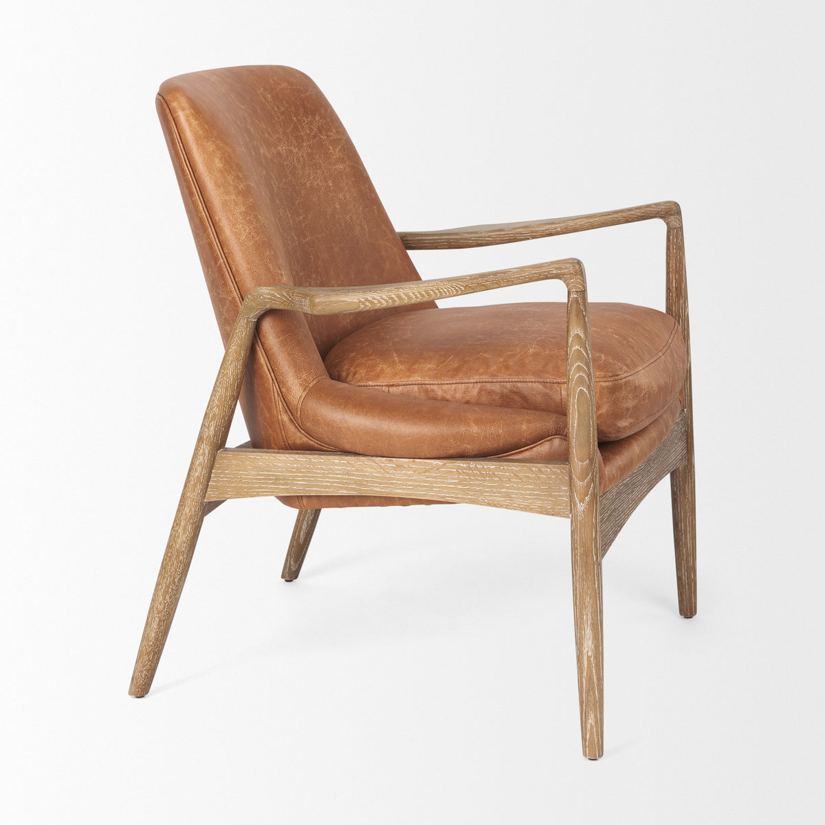 Westan Cognac/Medium Brown Faux Leather Wood Accent Chair