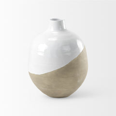 Amos White/Dark Beige 24.4"H Color Blocked Ceramic Floor Vase
