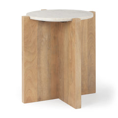 Bianca Light Brown/White Wood and Marble Accent Table