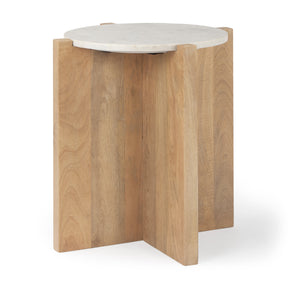 Bianca Light Brown/White Wood and Marble Accent Table