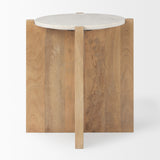 Bianca Light Brown/White Wood and Marble Accent Table
