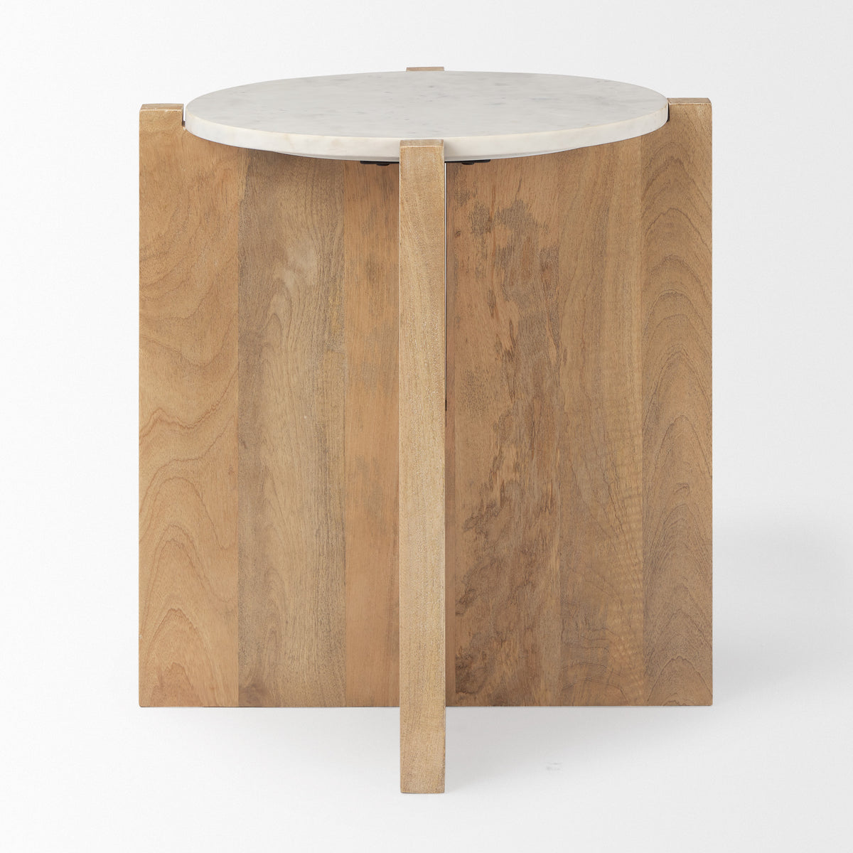Bianca Light Brown/White Wood and Marble Accent Table