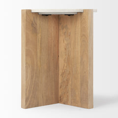 Bianca Light Brown/White Wood and Marble Accent Table