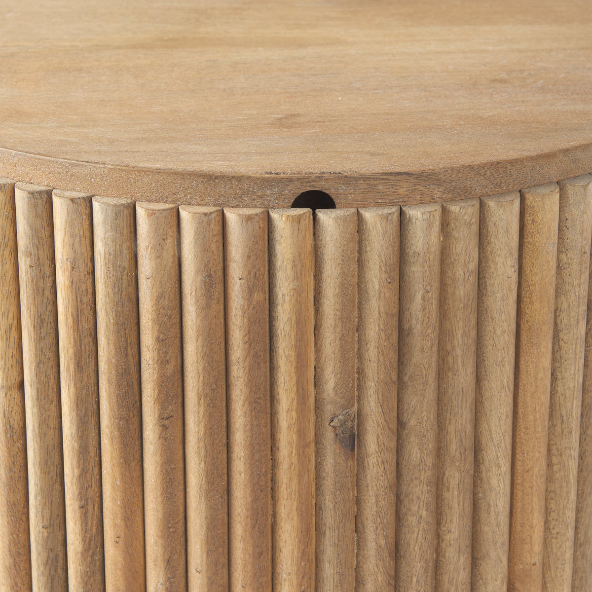 Terra Light Brown Wood Fluted Round Side Table