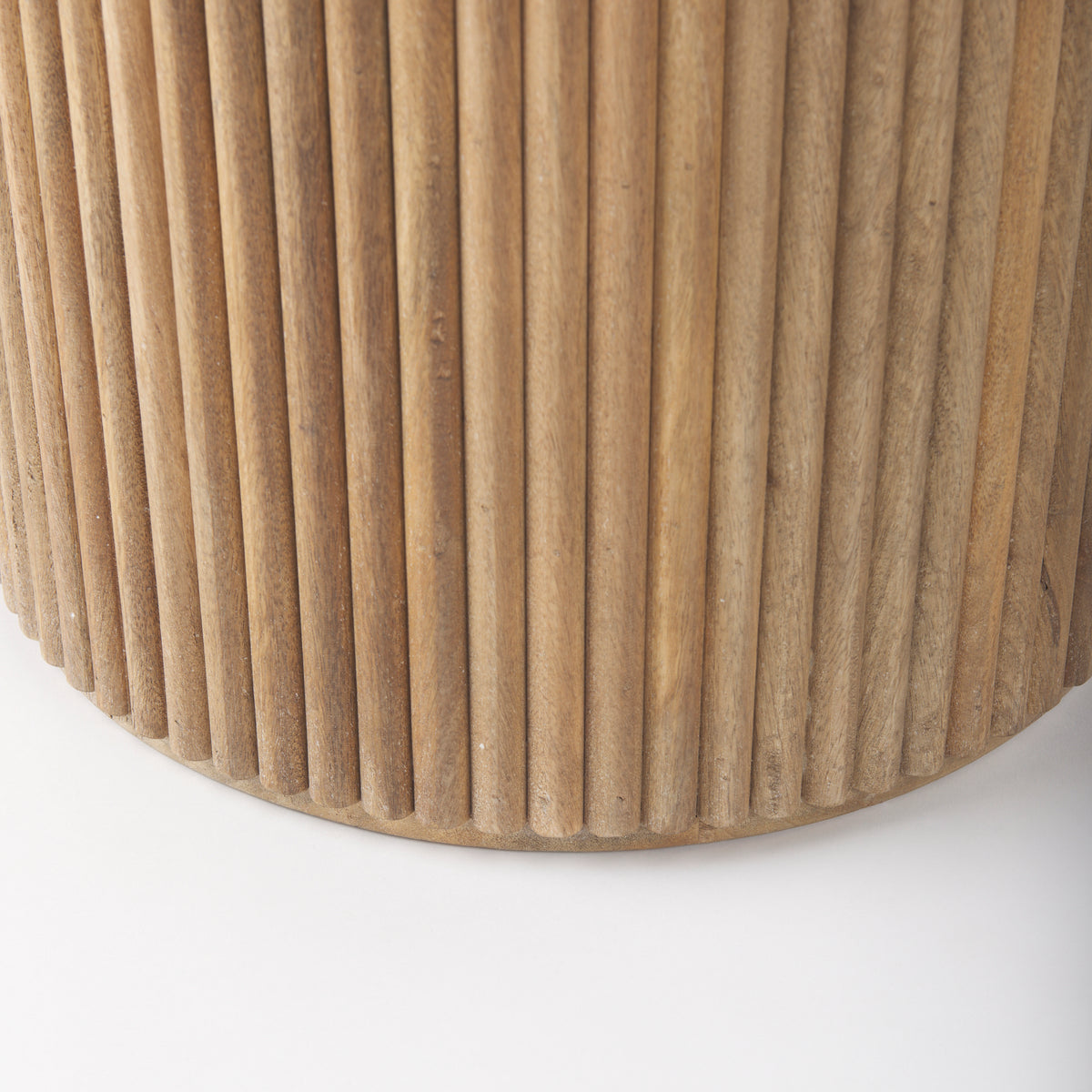 Terra Light Brown Wood Fluted Round Side Table