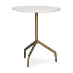 Serre Gold Marble Top 3 Prong Metal Base End Table