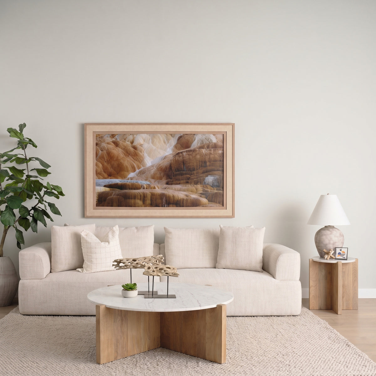 Bianca Light Brown/White Wood and Marble Accent Table