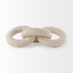 Alize Cream Cotton Rope Wrapped Solid Wood Circular Chain Link Decorative Object