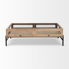 Arelius Light Brown/Black Rectangular Wood Display Coffee Table