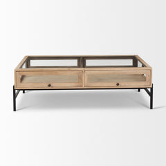 Arelius Light Brown/Black Rectangular Wood Display Coffee Table
