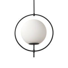 Farrah Matte Black Frosted Glass Globe Set in Metal Pendant Ceiling Light