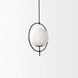 Farrah Matte Black Frosted Glass Globe Set in Metal Pendant Ceiling Light
