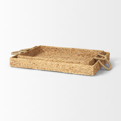 Hona Brown Large Rectangular Nesting Water Hyacinth Trays (Set of 2)