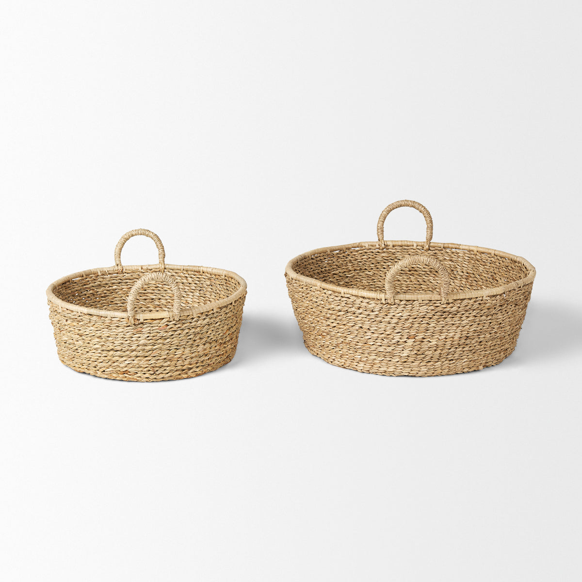 Ayanna Brown Deep Nesting Seagrass Baskets with Handles (Set of 2)