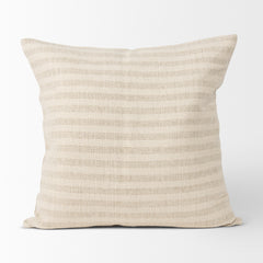 Jace Cream/Beige 22x22 Stripe Linen-Cotton Square Pillow Cover