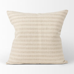 Jace Cream/Beige 22x22 Stripe Linen-Cotton Square Pillow Cover